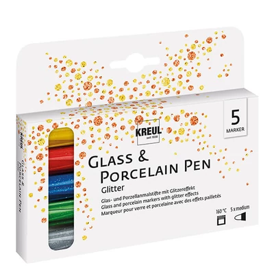 Sklenený a porcelánový popisovač v sade, Kreul Glitter