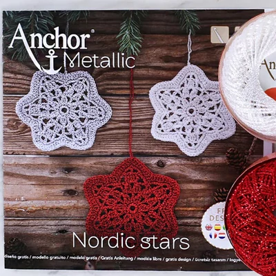 Háčkovacia sada, Anchor Metallic - Hviezdy, červená, biela, strieborná