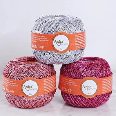 Háčkovacia sada, Anchor Metallic - Srdce, ružová, pink, strieborná