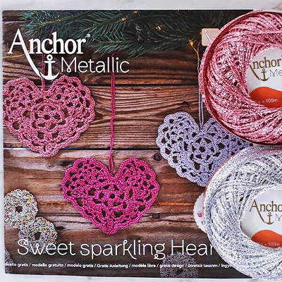 Háčkovacia sada, Anchor Metallic - Srdce, ružová, pink, strieborná