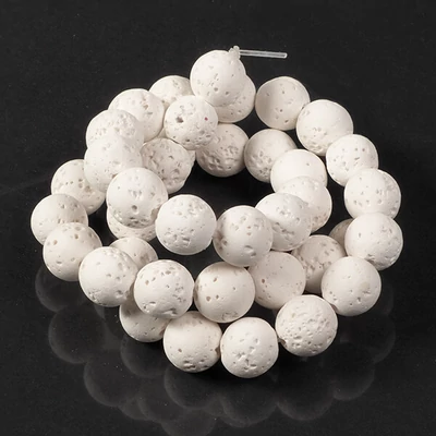 Minerálne koráliky - Lávový kameň, biela, 10 mm, 1 prameň