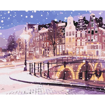 Číslovaná omaľovánka v sade, na napnutom plátne, 40x50 cm - Príbeh o Amsterdame v zime