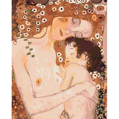 Číslovaná omaľovánka v sade, na napnutom plátne, 40x50 cm - Gustav Klimt: Matka a dieťa