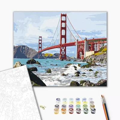 Číslovaná omaľovánka v sade, na napnutom plátne, 40x50 cm - Most v San Franciscu