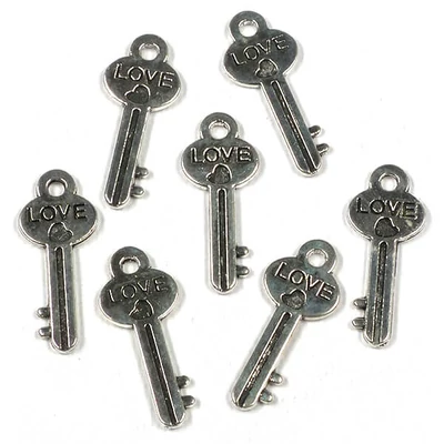 Charm kovová ozdoba, 7 ks - kľúč, zámok lásky