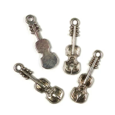 Charm kovová ozdoba, 4 ks - husle