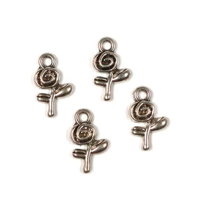 Charm kovová ozdoba, 4 ks - miniruža
