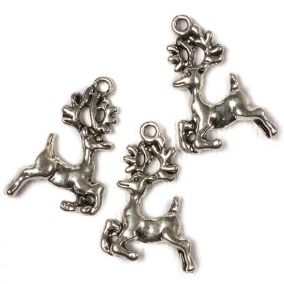Charm kovová ozdoba, 3 ks - utekajúci jeleň, 3D