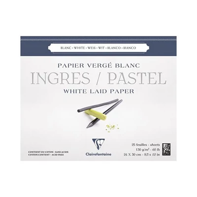 Blok papiera Clairefontaine Ingres, 130 g, 25 listov, biely - 24x30 cm