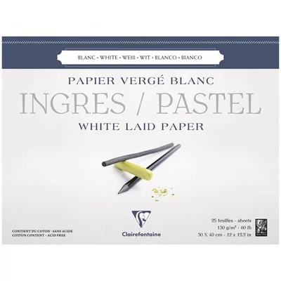 Blok papiera Clairefontaine Ingres, 130 g, 25 listov, biely - 30x40 cm
