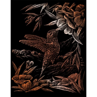 Sada na gravírovanie obrázkov s rysovacou ihlou, 20x25 cm - Kolibrík, meď