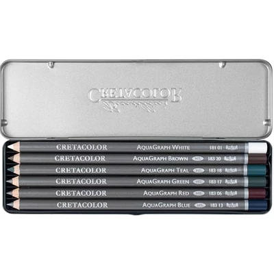 Sada grafitových ceruziek zmývateľných vodou Cretacolor Aquagraph Colors Pocket Set , 6 kusov, v kovovej krabičke