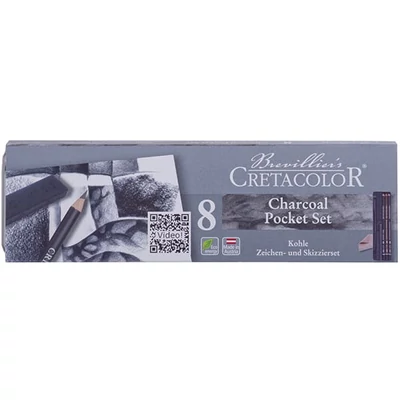 Sada uhlia na kreslenie Cretacolor Charcoal Pocket Set Sada, 8 kusov, v kovovej krabičke