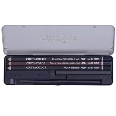Sada uhlia na kreslenie Cretacolor Charcoal Pocket Set Sada, 8 kusov, v kovovej krabičke