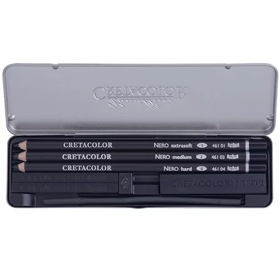 Sada na kreslenie Cretacolor Nero Deep Black Pocket Set, 7 kusov, v kovovej krabičke