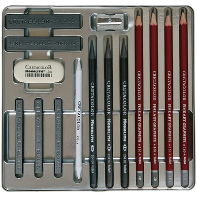 Grafitová sada na kreslenie Cretacolor Silver Box, 15 kusov, v kovovej krabičke