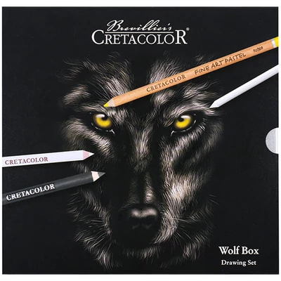 Čiernobiela sada na kreslenie Cretacolor Wolf Box, 25 kusov, v kovovej krabičke
