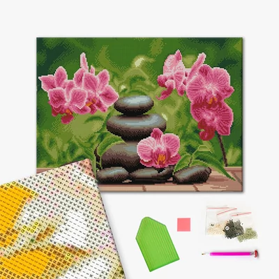 Diamantové mozaikové puzzle, na napnutom plátne, 40x50 cm - Fialové orchidey
