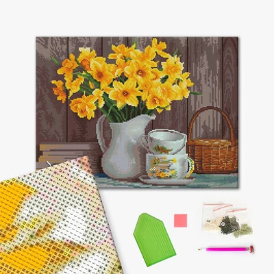 Diamantové mozaikové puzzle, na napnutom plátne, 40x50 cm - Zátišie s narcisom