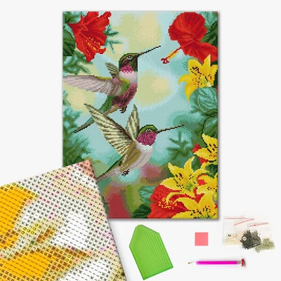 Diamantové mozaikové puzzle, na napnutom plátne, 40x50 cm - Pár kolibríkov