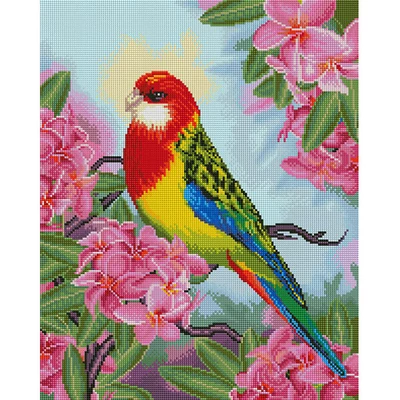 Diamantové mozaikové puzzle, na napnutom plátne, 40x50 cm - Papagáj medzi kvetmi