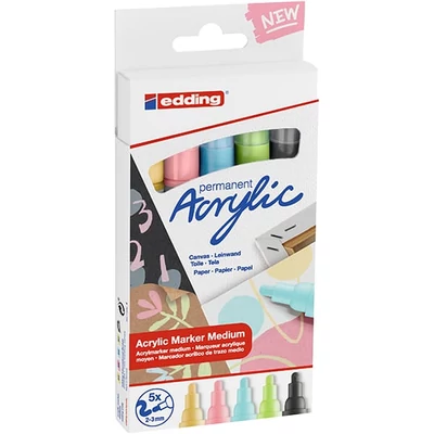 Akrylový popisovač edding 5100 (marker) sada, M (2-3 mm) - 5 ks, pastelová