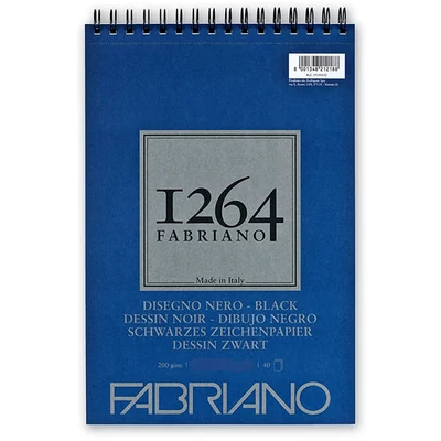 Čierny skicár Fabriano 1264, 200 g - A3, špirálový na vrchu