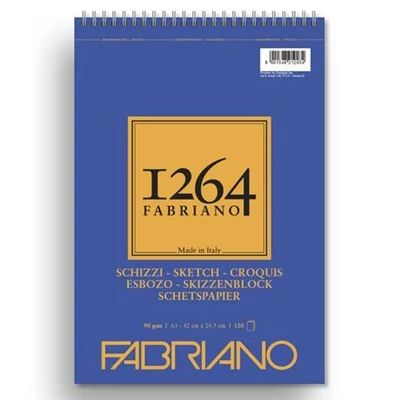 Náčrtník a skicár Fabriano 1264, 90 g - A3, špirálový na vrchu