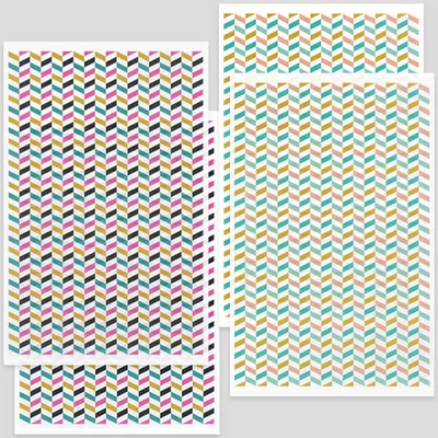 Prenosový papier na pečenie plastelíny, 9x14 cm, 2x2 ks - chevron cik-cak - ružovo-čierna, tyrkysová