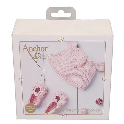 Pletacia sada, Anchor Baby Pure Cotton - Čiapka a topánky, ružová
