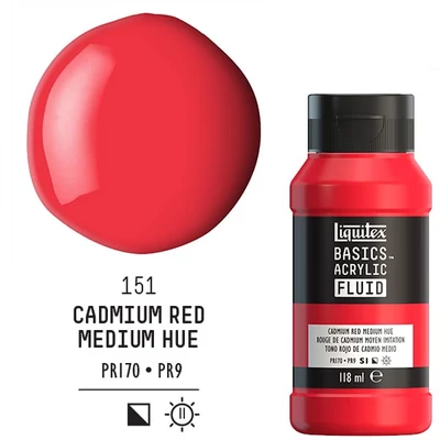Akrylová farba Liquitex Basics Fluid, 118 ml - 151, cadmium red medium hue
