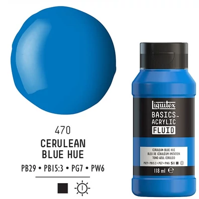 Akrylová farba Liquitex Basics Fluid, 118 ml - 470, cerulean blue hue