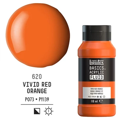 Akrylová farba Liquitex Basics Fluid, 118 ml - 620, vivid red orange