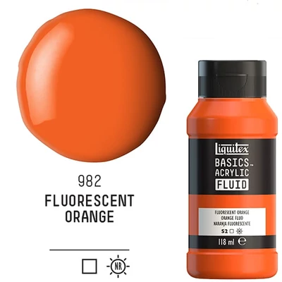 Akrylová farba Liquitex Basics Fluid, 118 ml - 982, fluorescent orange