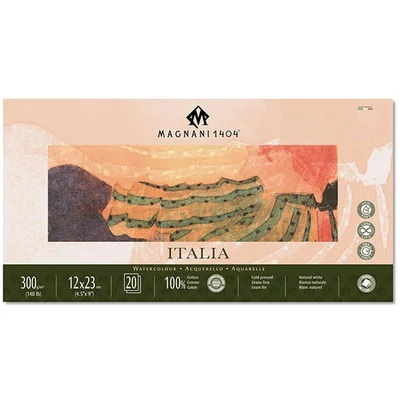 Akvarelový blok Magnani Italia, 100% bavlna, 300 g, 12x23 cm, 20 listov, polohrubý