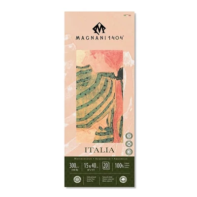 Akvarelový blok Magnani Italia, 100% bavlna, 300 g, 15x40 cm, 20 listov, polohrubý