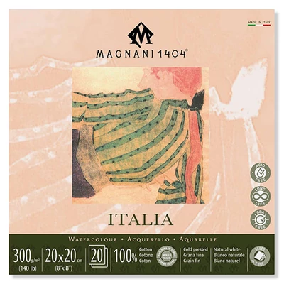 Akvarelový blok Magnani Italia, 100% bavlna, 300 g, 20x20 cm, 20 listov, polohrubý