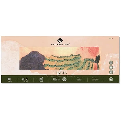 Akvarelový blok Magnani Italia, 100% bavlna, 300 g, 20x50 cm, 20 listov, polohrubý