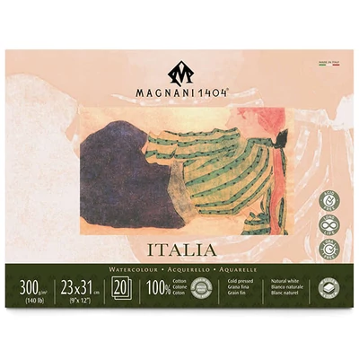 Akvarelový blok Magnani Italia, 100% bavlna, 300 g, 23x31 cm, 20 listov, polohrubý