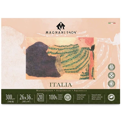Akvarelový blok Magnani Italia, 100% bavlna, 300 g, 26x36 cm, 20 listov, polohrubý