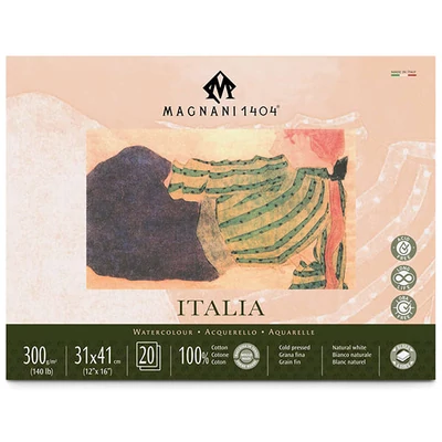 Akvarelový blok Magnani Italia, 100% bavlna, 300 g, 31x41 cm, 20 listov, polohrubý