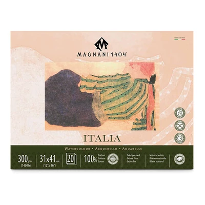 Akvarelový blok Magnani Italia, 100% bavlna, 300 g, 31x41 cm, 20 listov, polohrubý