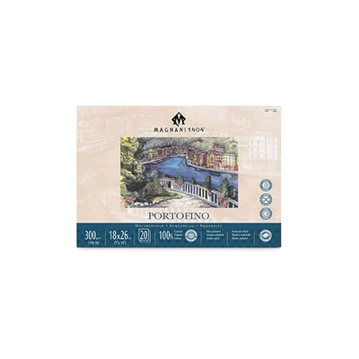 Akvarelový blok Magnani Portofino, 100% bavlna, 300 g, 18x26 cm, 20 listov, hladký