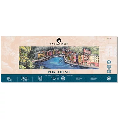 Akvarelový blok Magnani Portofino, 100% bavlna, 300 g, 20x50 cm, 20 listov, hladký
