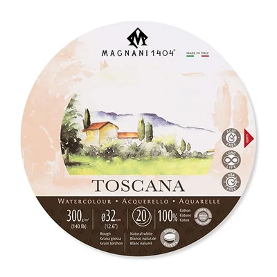 Akvarelový blok Magnani Toscana, 100% bavlna, 300 g, 32 cm okrúhla, 20 listov, hrubý