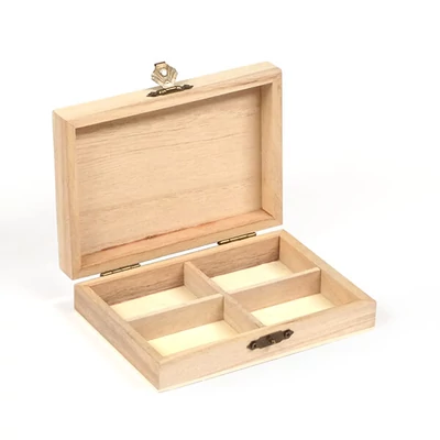 Drevená krabička - 4 priehradky, 14x10x3,5 cm