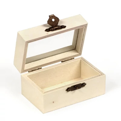 Drevená mini krabička - kváder, sklenená intarzia, 9x5,5x5 cm