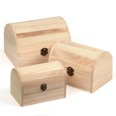 Sada drevených krabičiek - 3 ks, truhlica na poklady s vypuklou strechou, 20x16x14/17,5x12,5x12/14,5x9x10 cm