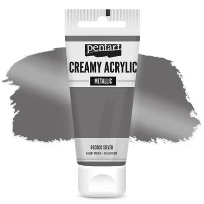 Krémová akrylová farba Pentart, metalická, 60 ml - rokokové striebro