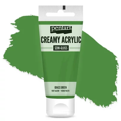Krémová akrylová farba Pentart, s hodvábnym leskom, 60 ml - trávovo zelená